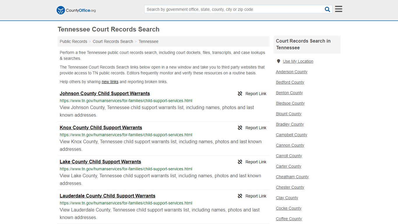 Tennessee Court Records Search - County Office